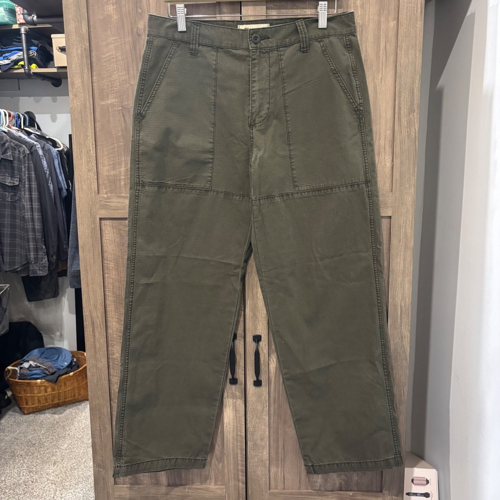 Madewell Mens Ripstop Fatigue Baggy Pants Olive Green Straight Leg NG354 30x30